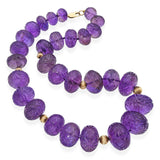 Antique 14k Yellow Gold Carved Mughal Motif Amethyst Bead Necklace