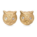 Vintage 14k Yellow Gold Diamond Owl Earrings