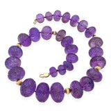 Antique 14k Yellow Gold Carved Mughal Motif Amethyst Bead Necklace