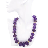 Antique 14k Yellow Gold Carved Mughal Motif Amethyst Bead Necklace