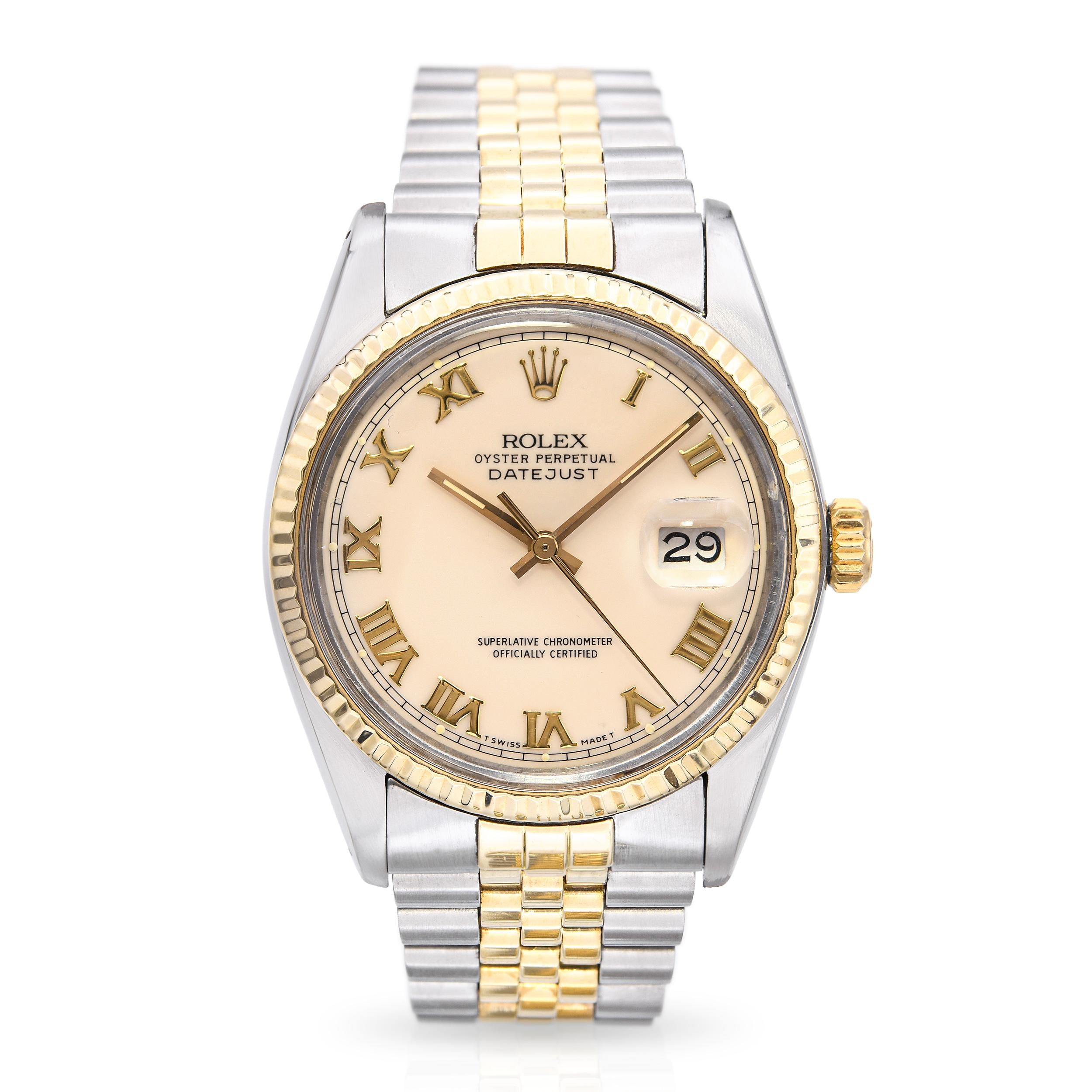 Rolex Datejust Roman Ivory Dial Two-Tone Automatic Men's Watch Ref 16233