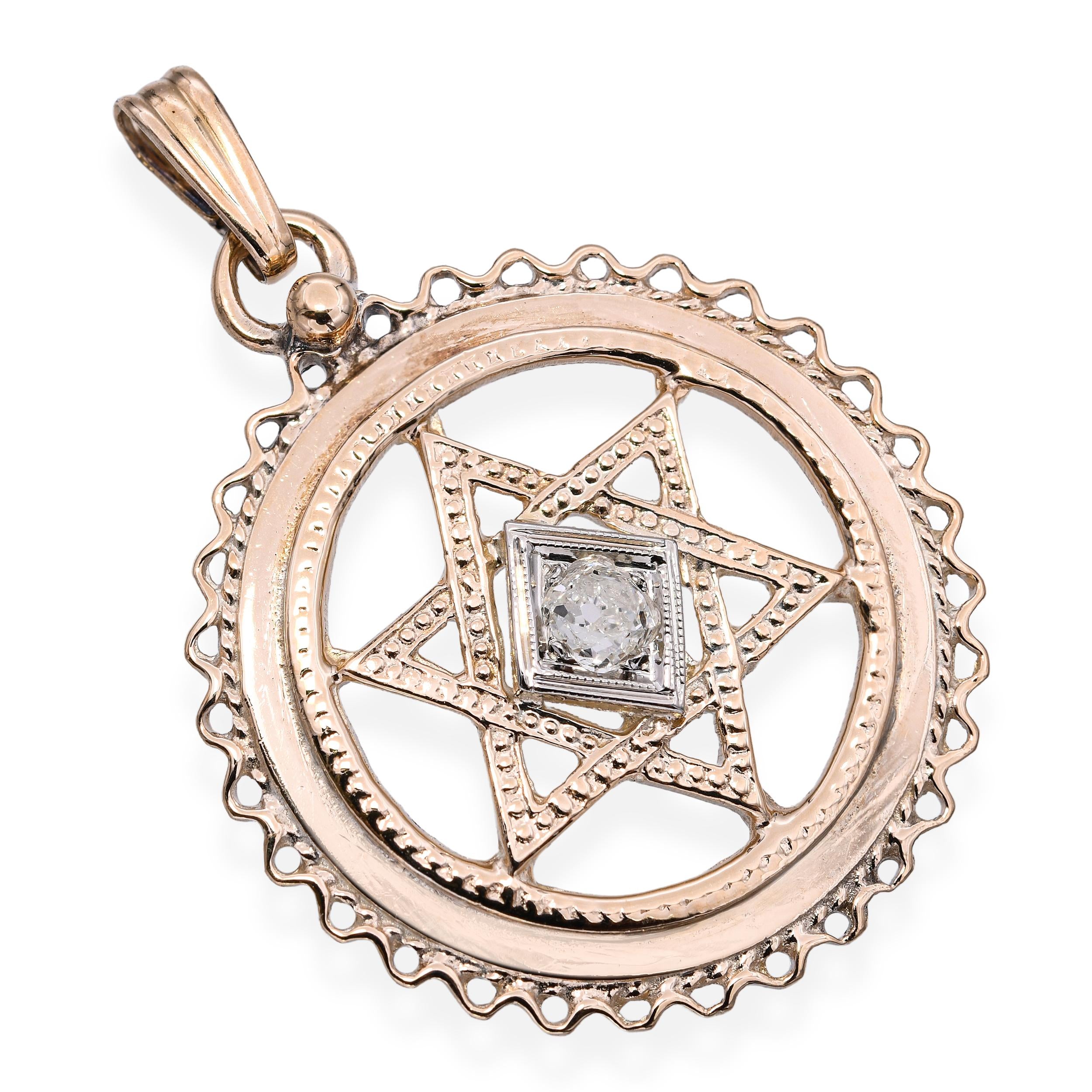 Antique 13k Yellow Gold Old Mine Cut Diamond Star of David Pendant