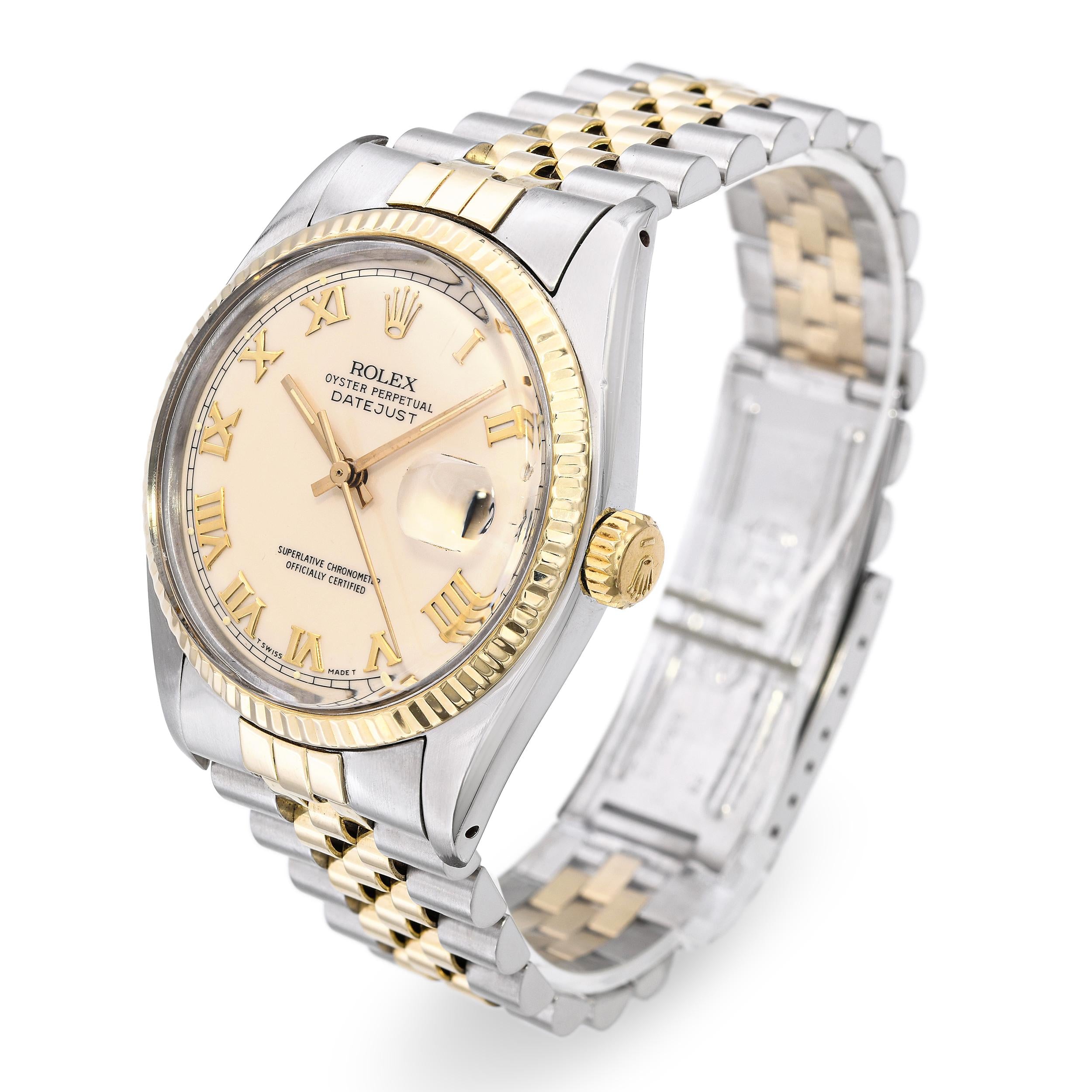 Rolex Datejust Roman Ivory Dial Two-Tone Automatic Men's Watch Ref 16233