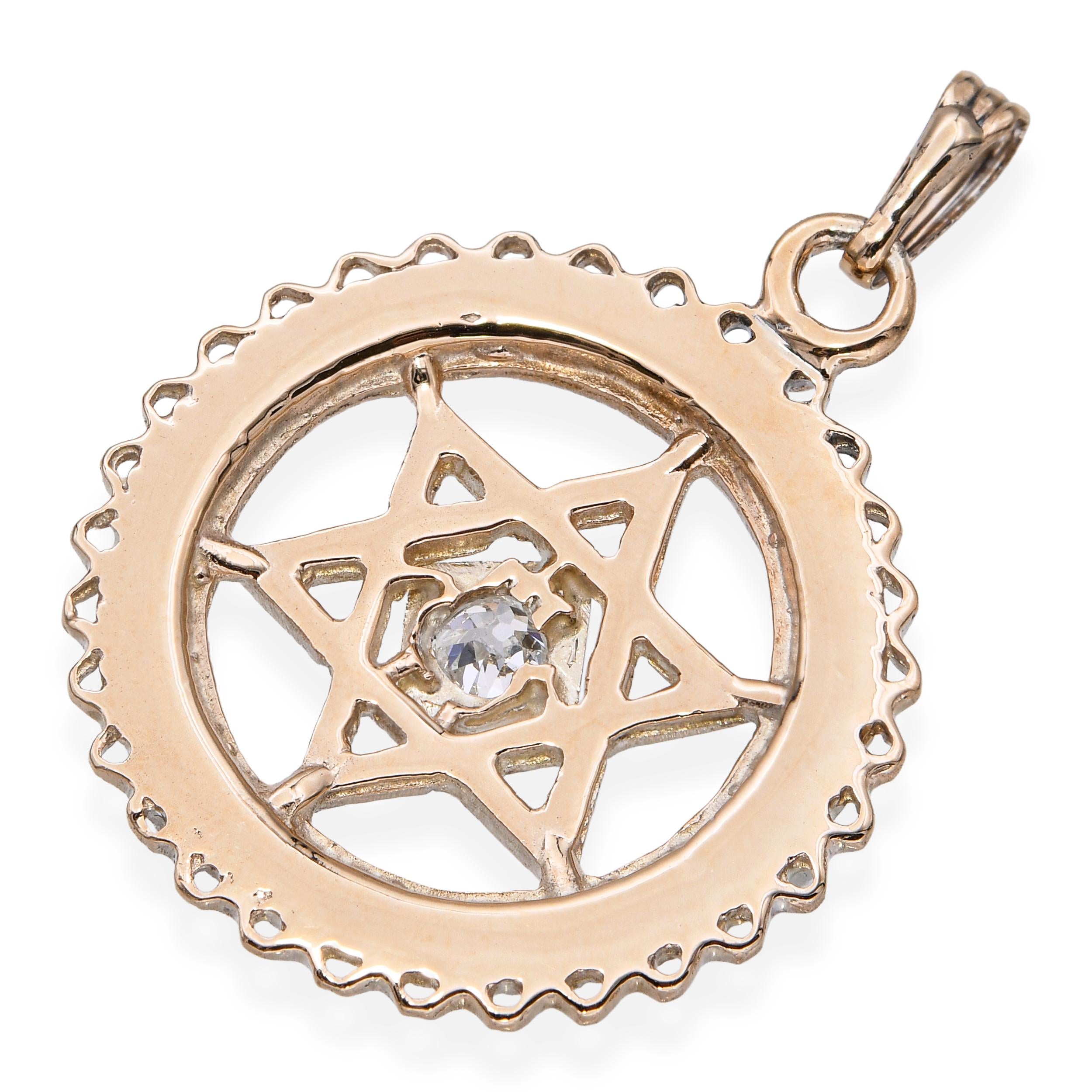 Antique 13k Yellow Gold Old Mine Cut Diamond Star of David Pendant