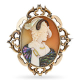 Antique Yellow Gold Mother of Pearl Inlay 17th Century Gentlemen Cameo Brooch