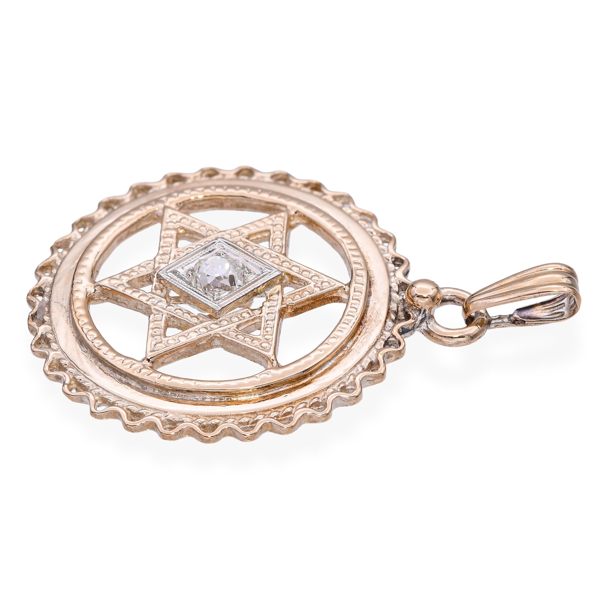 Antique 13k Yellow Gold Old Mine Cut Diamond Star of David Pendant