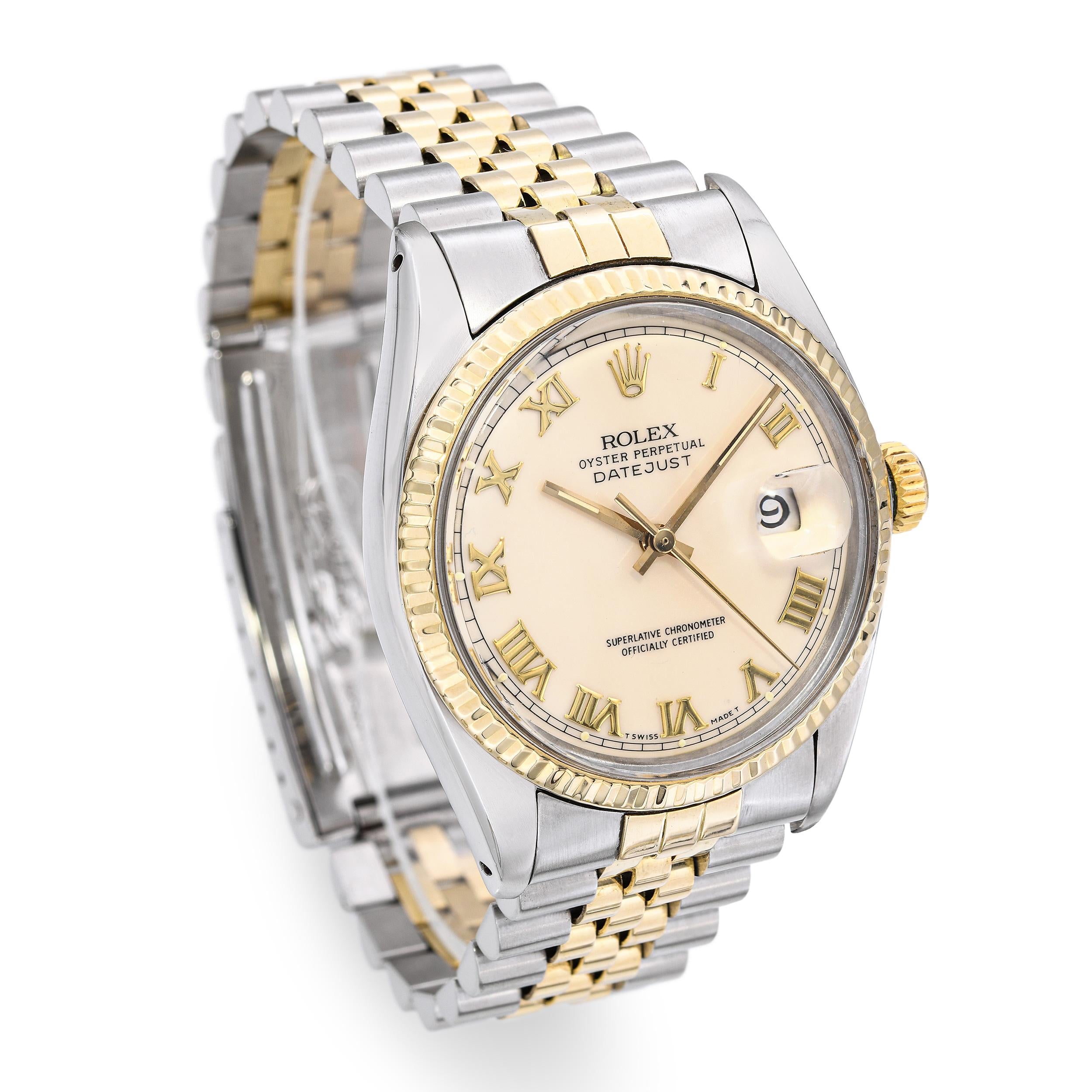 Rolex Datejust Roman Ivory Dial Two-Tone Automatic Men's Watch Ref 16233