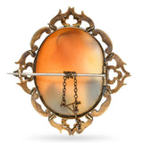 Antique Yellow Gold Mother of Pearl Inlay 17th Century Gentlemen Cameo Brooch