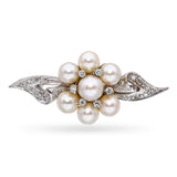 Vintage White Gold Pearl and Diamond Brooch