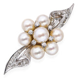 Vintage White Gold Pearl and Diamond Brooch