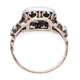 Antique Silver Topped 9ct Yellow Gold 1.14ct Teal Sapphire and Diamond Ring