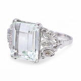 Vintage Platinum Openwork 6.52ct Aquamarine and Diamond Ring