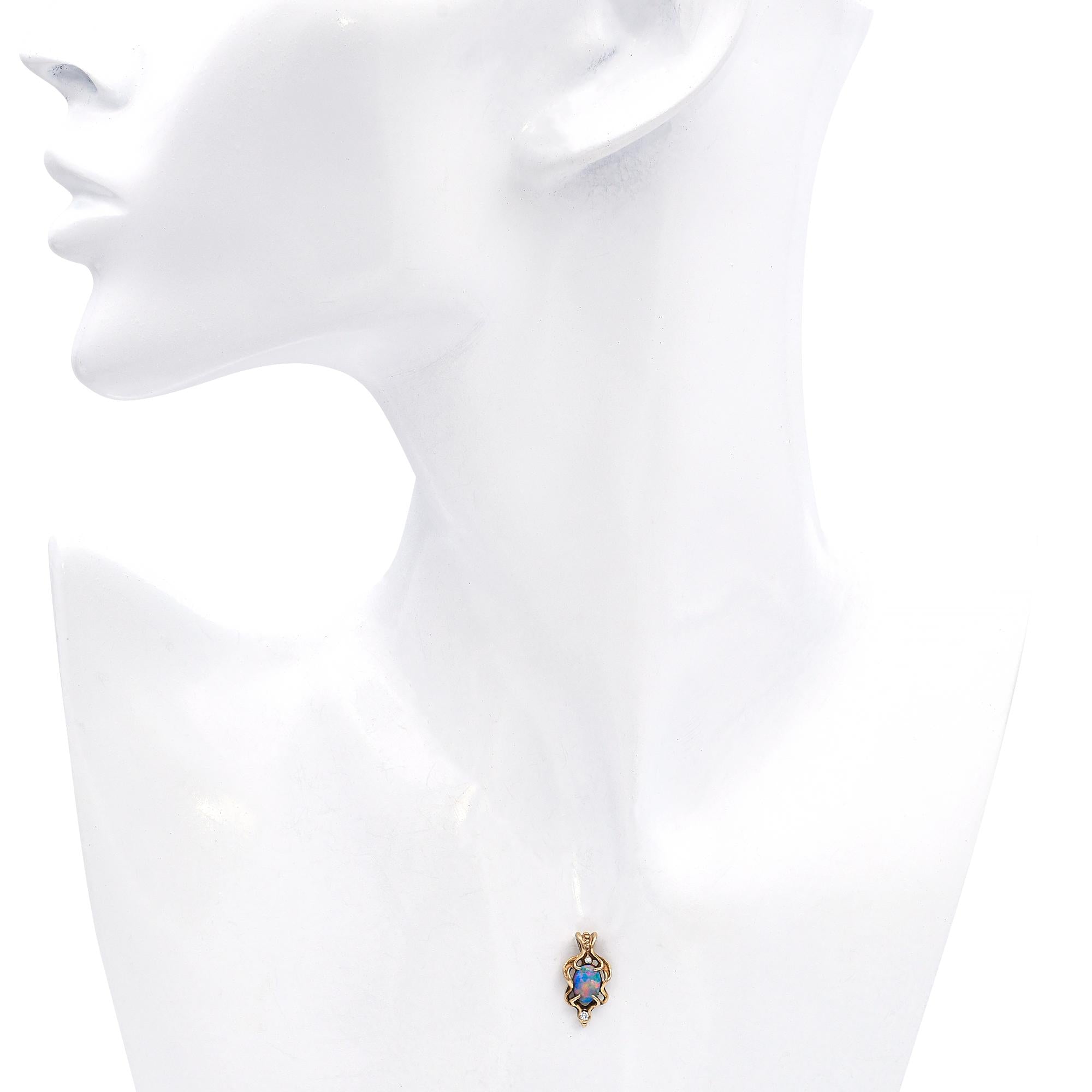 Vintage 14k Yellow Gold Crystal Opal and Diamond Pendant