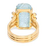 Vintage 18k Yellow Gold Carved Aquamarine and Ruby Ring