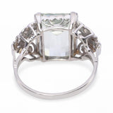 Vintage Platinum Openwork 6.52ct Aquamarine and Diamond Ring