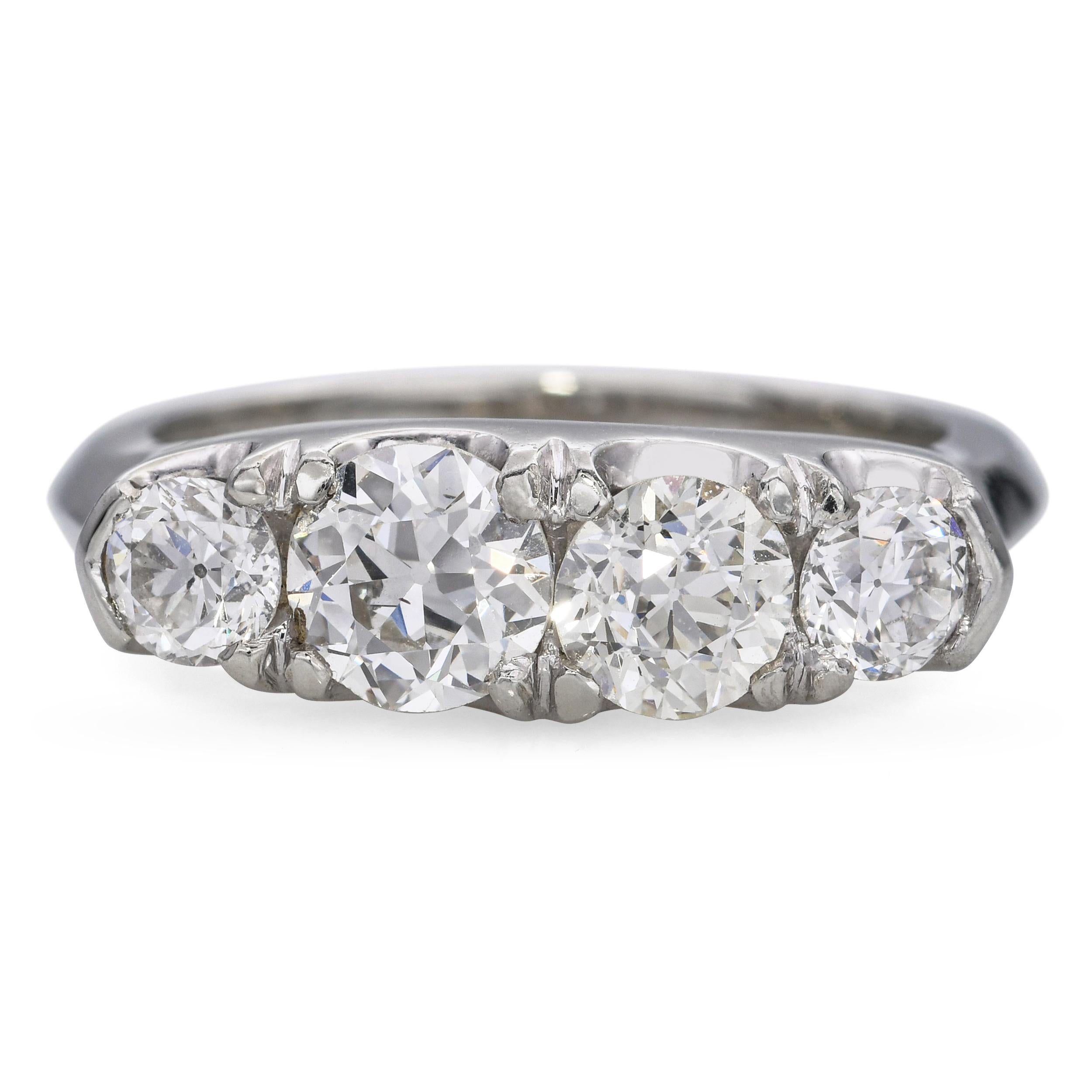 Vintage 18k White Gold 4-Stone 1.95tcw Diamond Ring