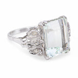 Vintage Platinum Openwork 6.52ct Aquamarine and Diamond Ring