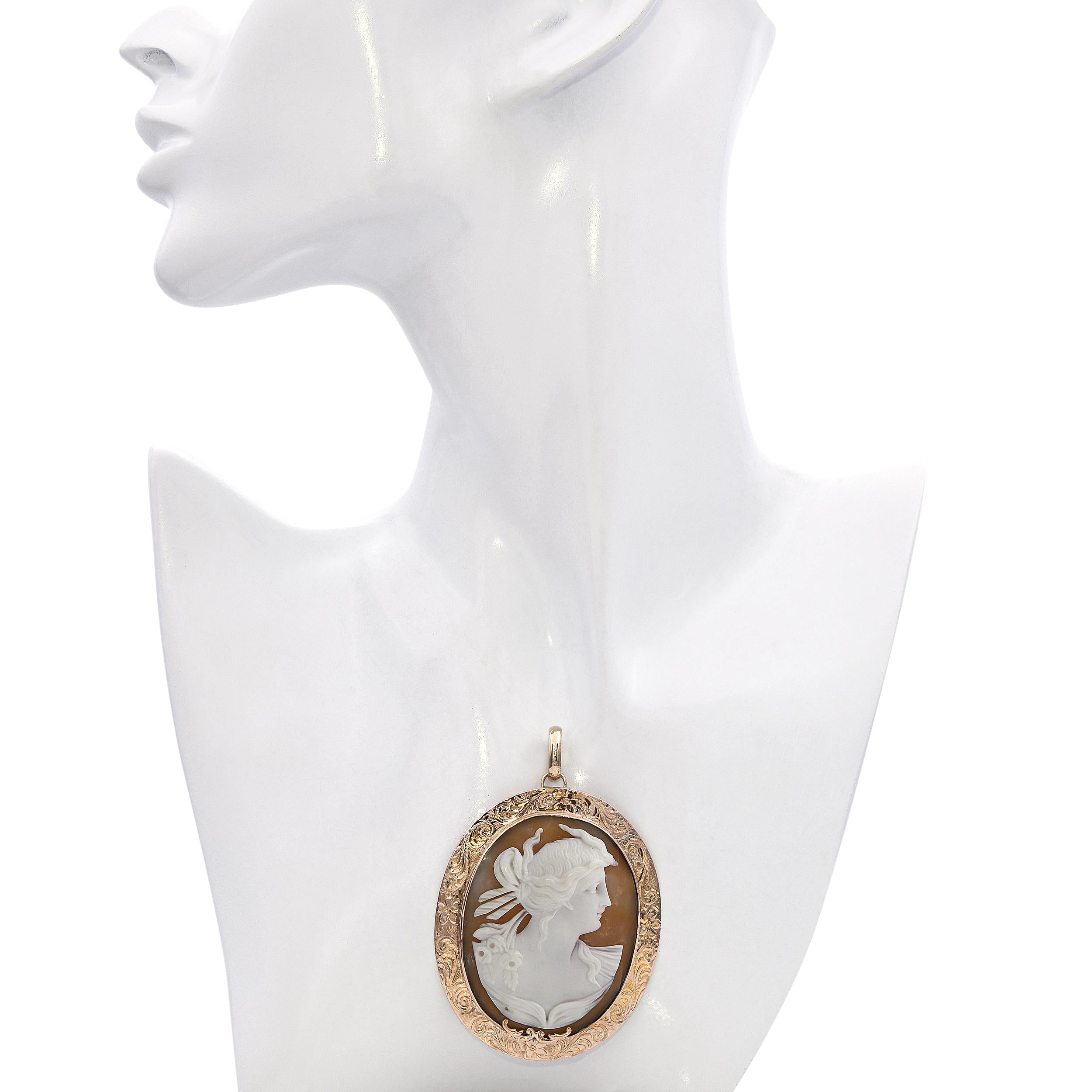 Vintage 14k Rose Gold Carved Lady Cameo Pendant