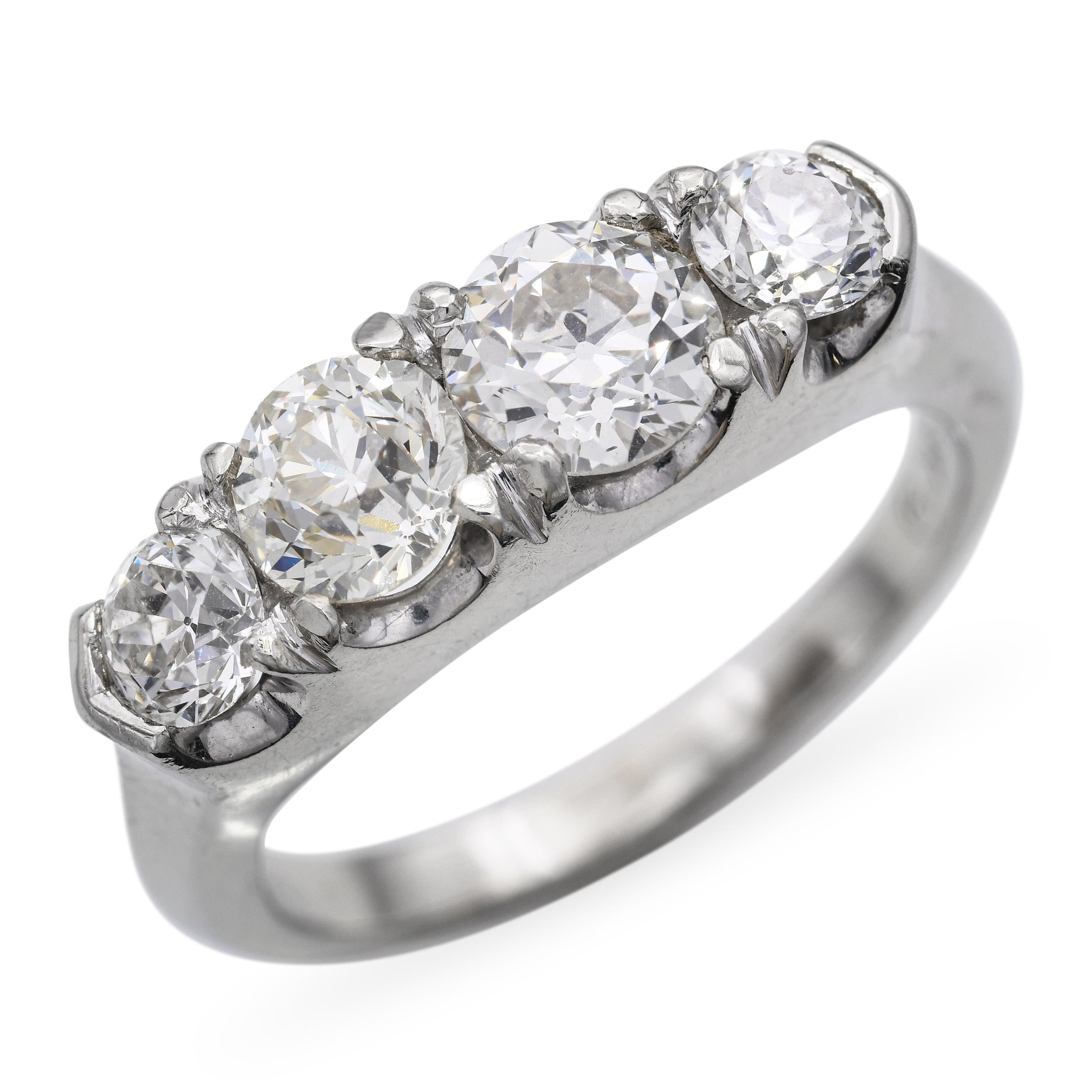 Vintage 18k White Gold 4-Stone 1.95tcw Diamond Ring