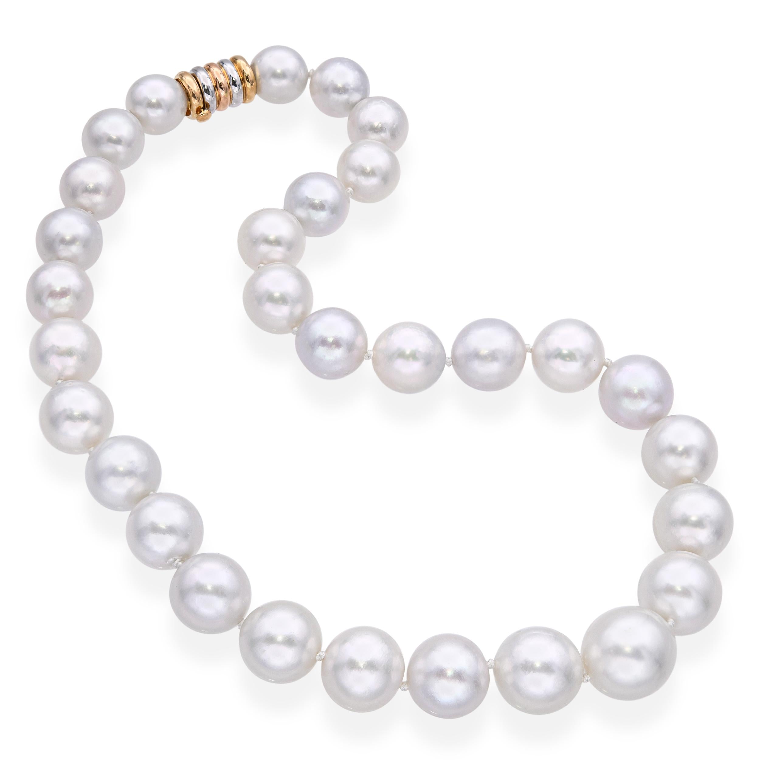 14k Tricolor Gold Clasp South Sea Pearl Strand Necklace