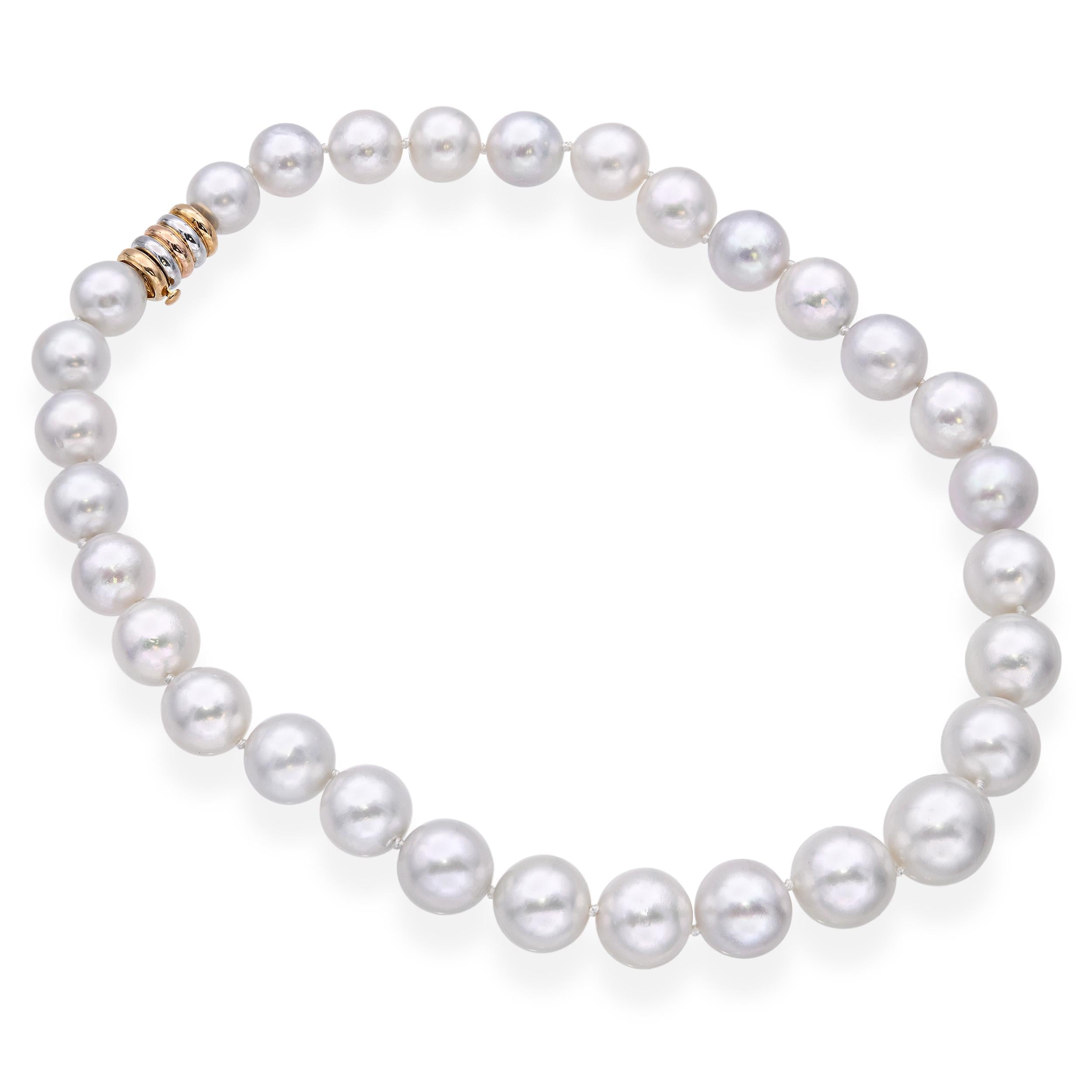 14k Tricolor Gold Clasp South Sea Pearl Strand Necklace