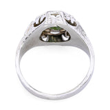 Antique Art Deco 17k White Gold Green 1.26tcw Sapphire Engraved Ring