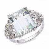 Vintage Platinum Openwork 6.52ct Aquamarine and Diamond Ring