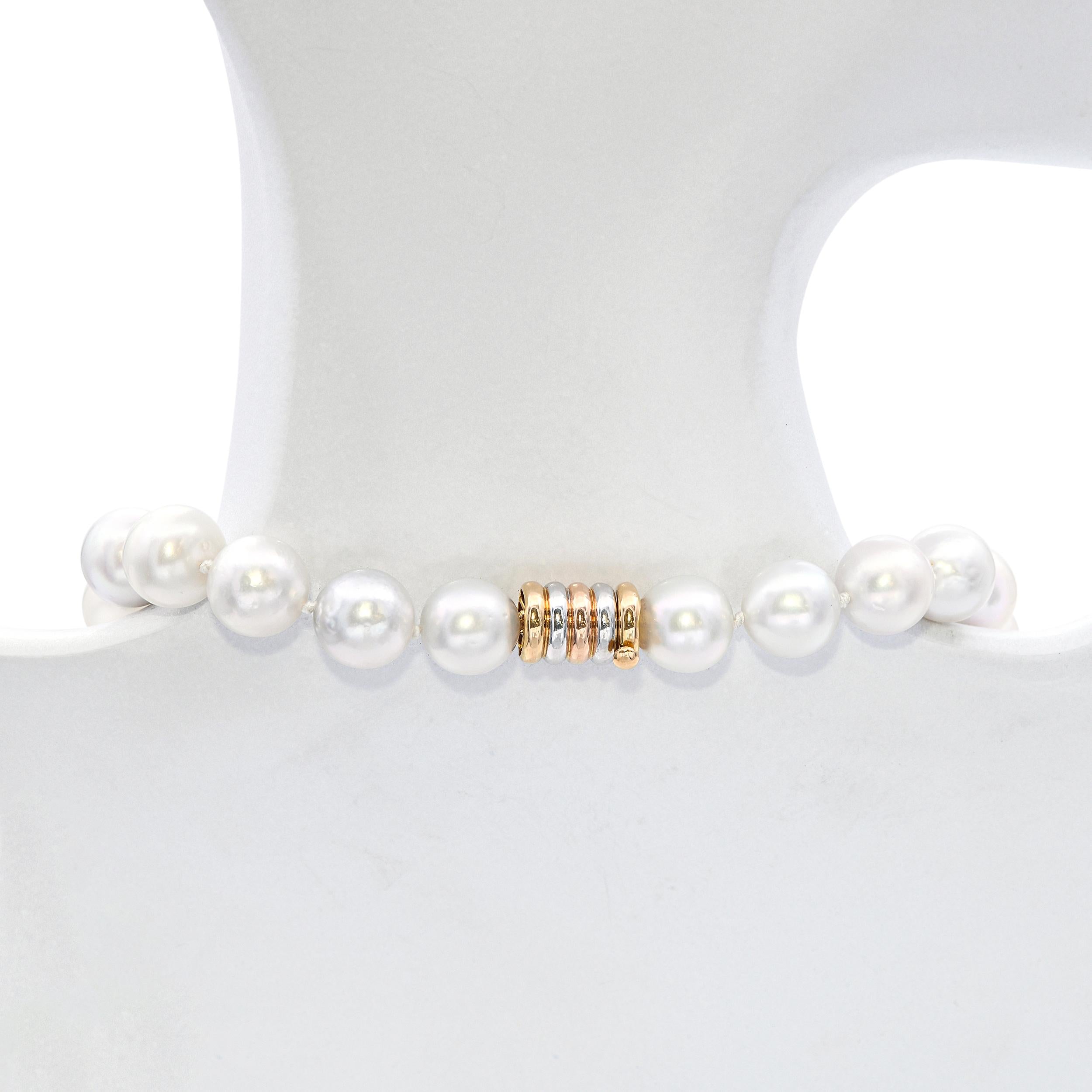 14k Tricolor Gold Clasp South Sea Pearl Strand Necklace