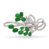 Vintage Precious Metal Alloy Jade and 1.60ctw Diamond Floral Brooch Pin
