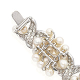 Vintage Platinum and White Gold Akoya Pearl and 12.5tcw Diamond Cluster Bracelet