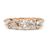 Antique 14k Yellow Gold 0.85tcw Old Mine Cut Diamond Five Stone Half Band Ring