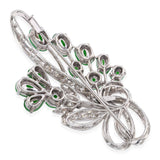 Vintage Precious Metal Alloy Jade and 1.60ctw Diamond Floral Brooch Pin