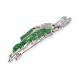 Vintage Precious Metal Alloy Jade and 1.60ctw Diamond Floral Brooch Pin
