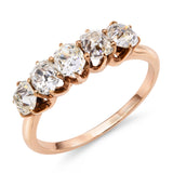 Antique 14k Yellow Gold 0.85tcw Old Mine Cut Diamond Five Stone Half Band Ring