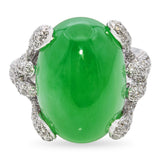 Important 18K White Gold 22ct Burmese Type A Apple Green Jadeite Cabochon Ring