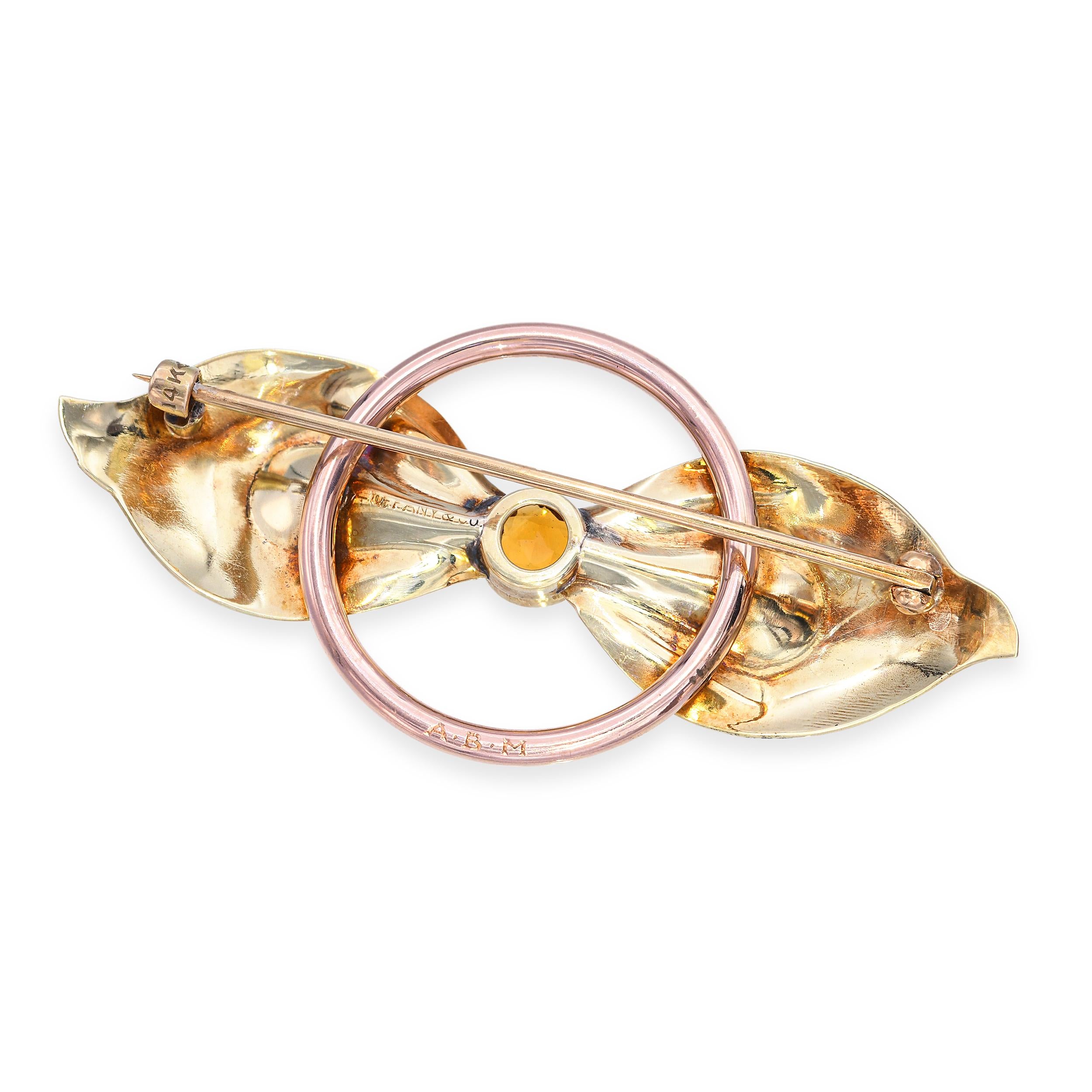 Vintage Tiffany & Co. 14k Yellow and Rose Gold Citrine Bow Brooch