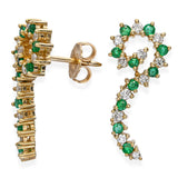 Vintage 14k Yellow Gold Diamond and Emerald Spiral Earrings