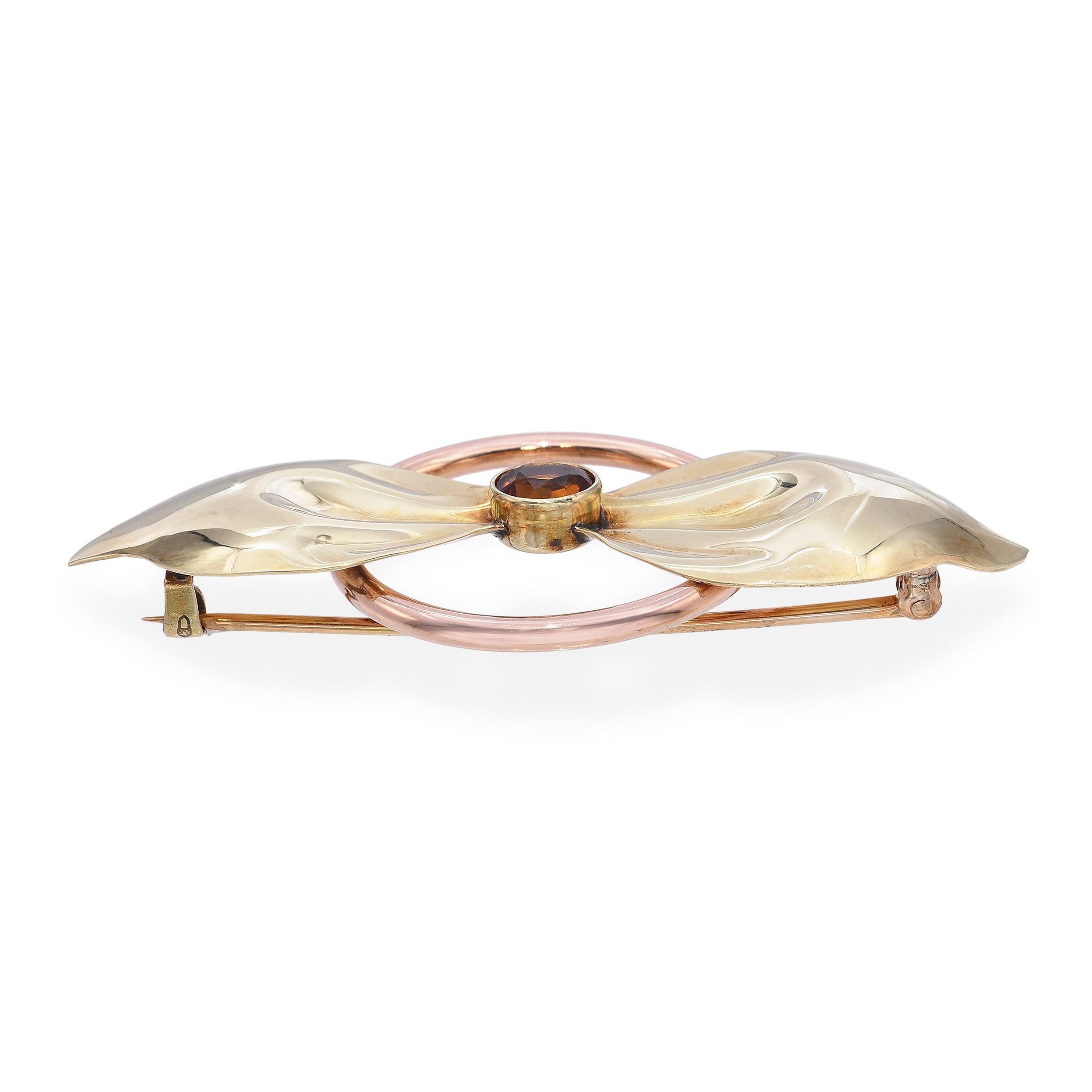 Vintage Tiffany & Co. 14k Yellow and Rose Gold Citrine Bow Brooch