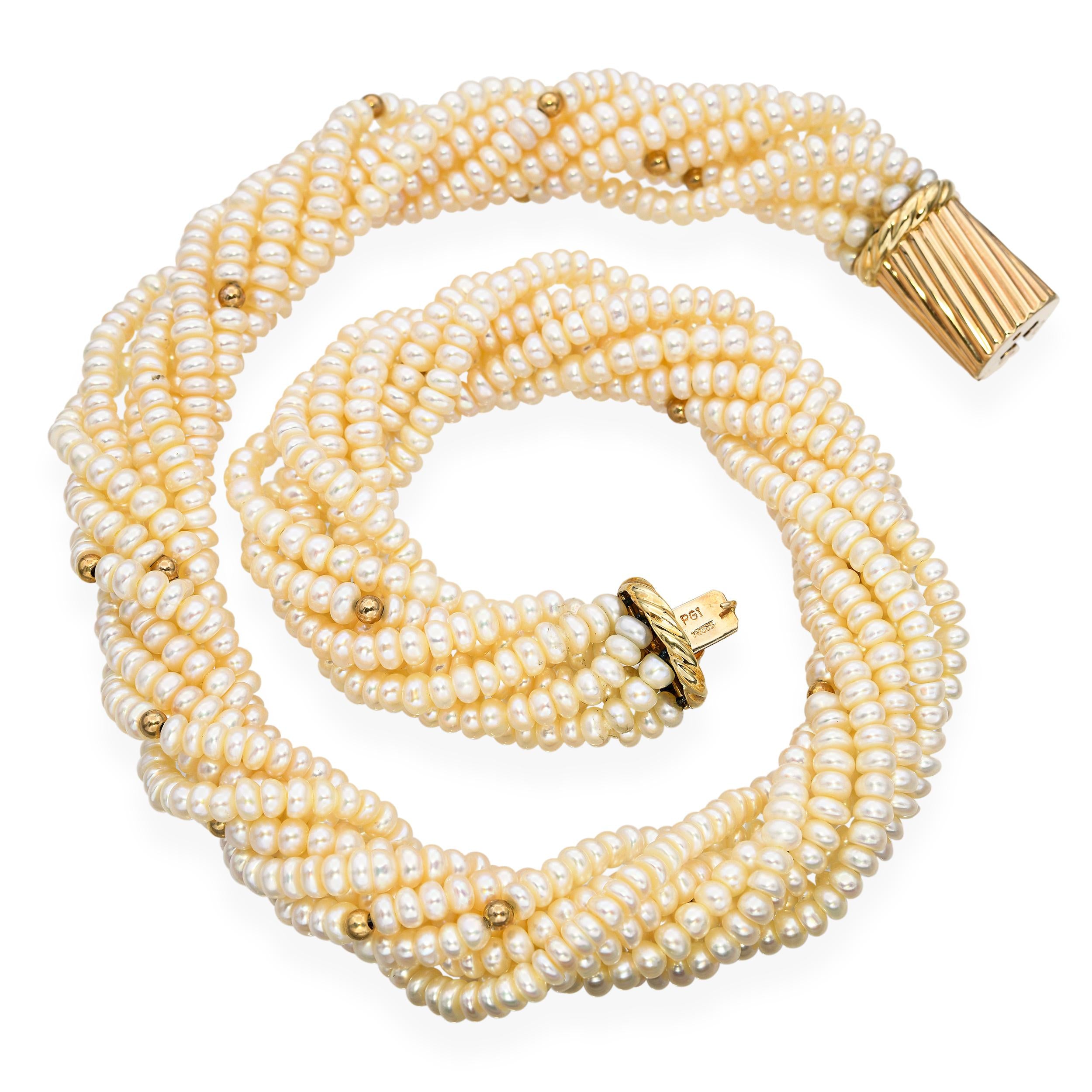 Vintage 14k Yellow Gold Multi Pearl Strand Necklace