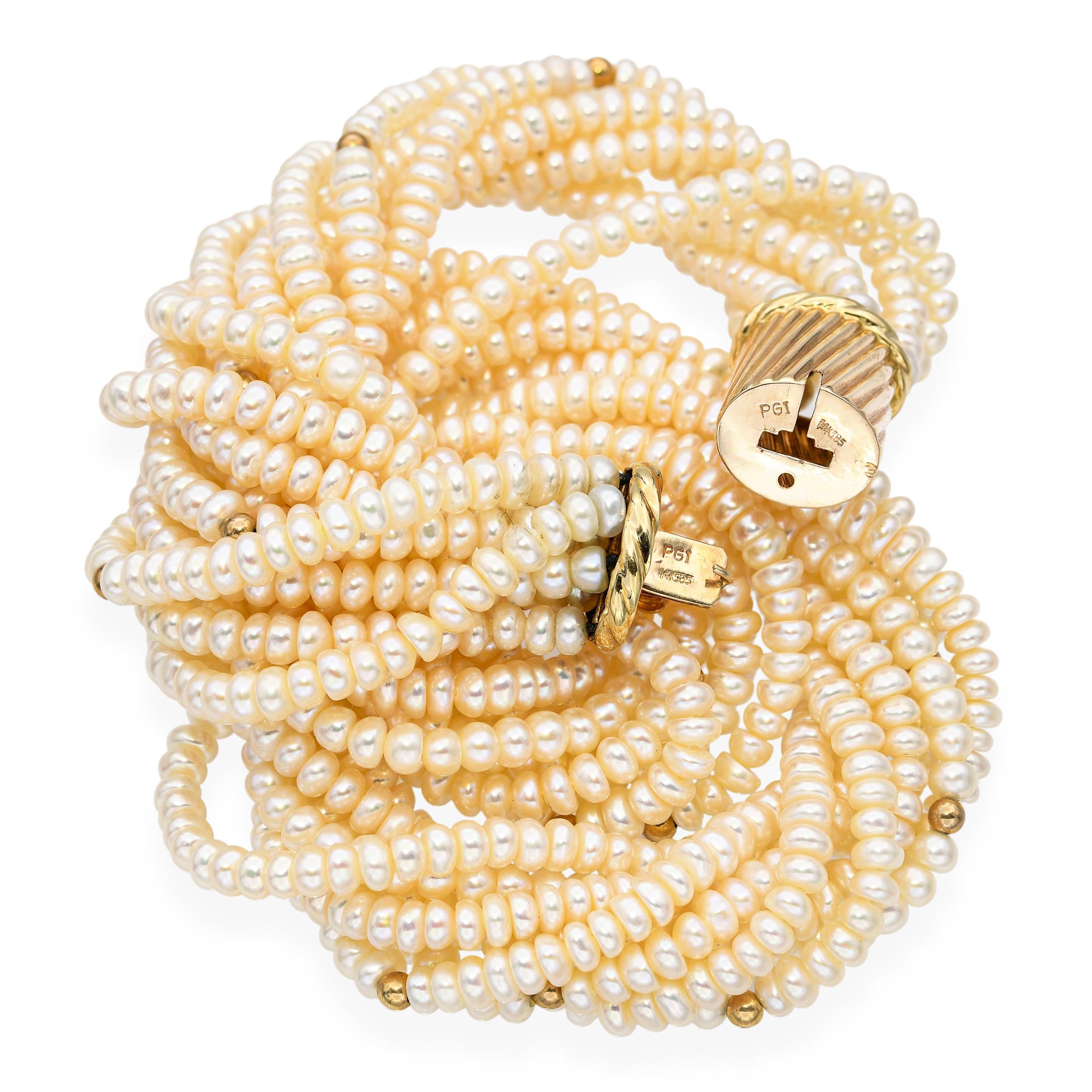 Vintage 14k Yellow Gold Multi Pearl Strand Necklace