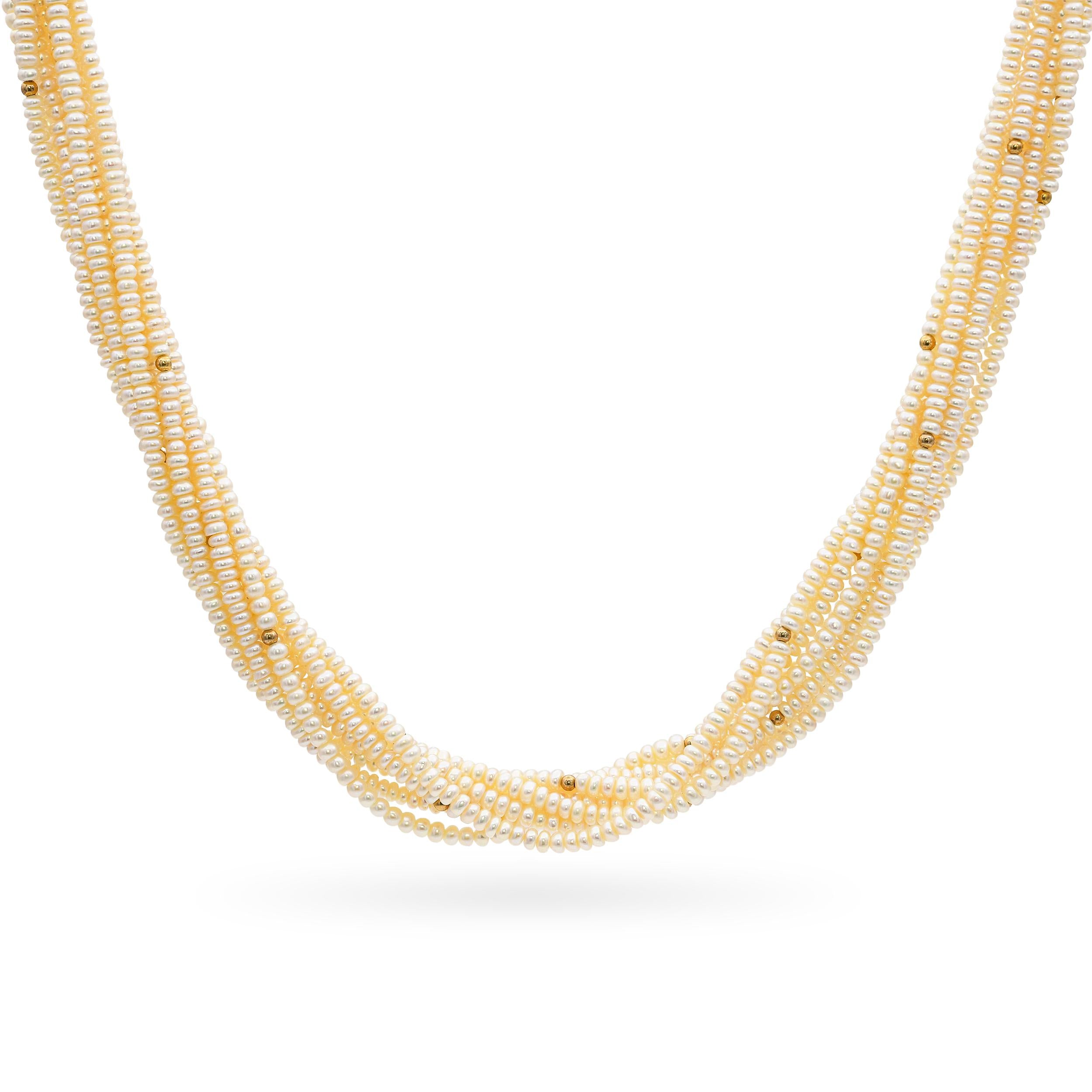 Vintage 14k Yellow Gold Multi Pearl Strand Necklace
