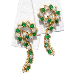 Vintage 14k Yellow Gold Diamond and Emerald Spiral Earrings
