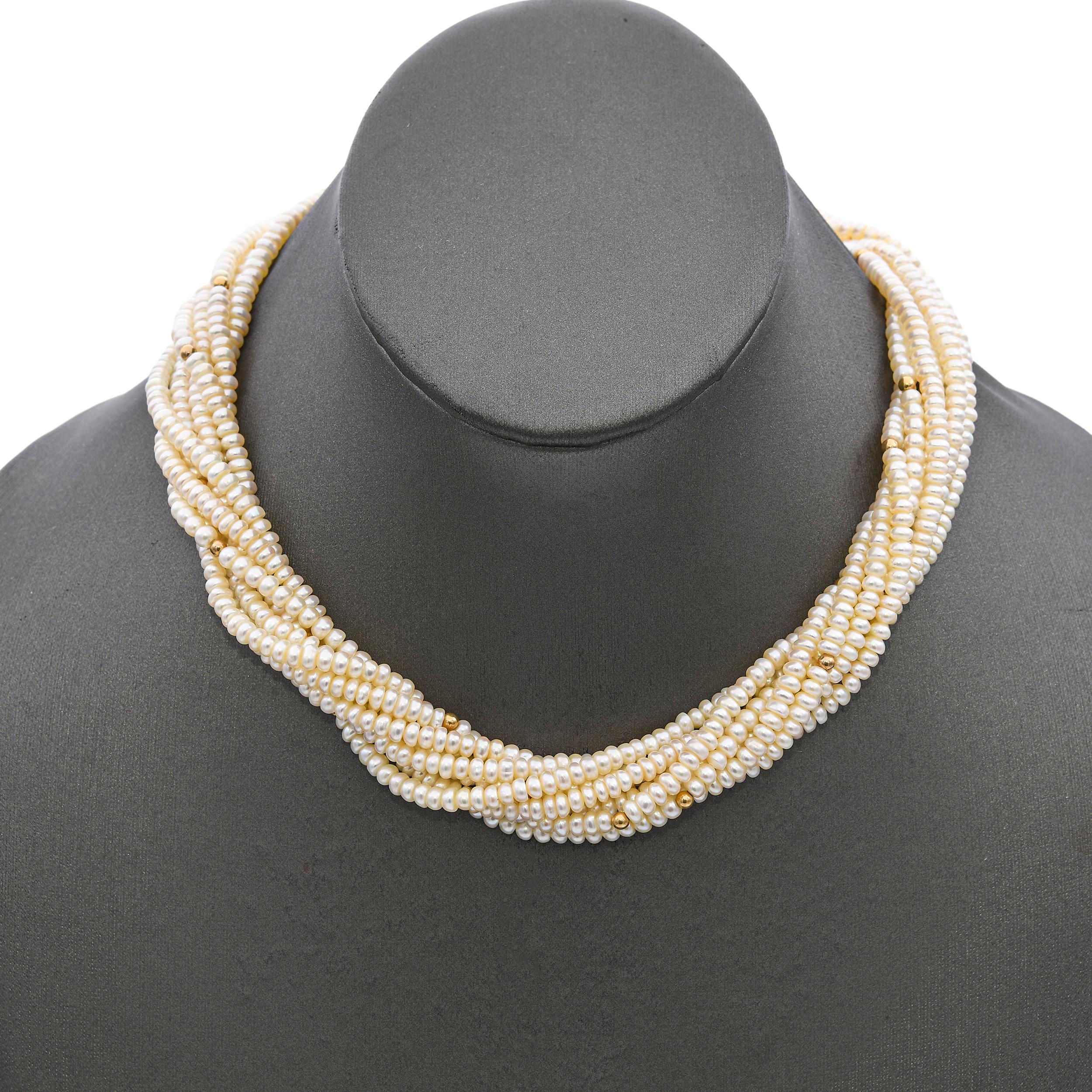 Vintage 14k Yellow Gold Multi Pearl Strand Necklace