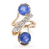 Vintage 14k Yellow Gold 8.2tcw Star Sapphire and Diamond Bypass Ring