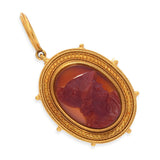 Antique Etruscan Revival 22k Yellow Gold Carnelian Cameo Brooch Pendant