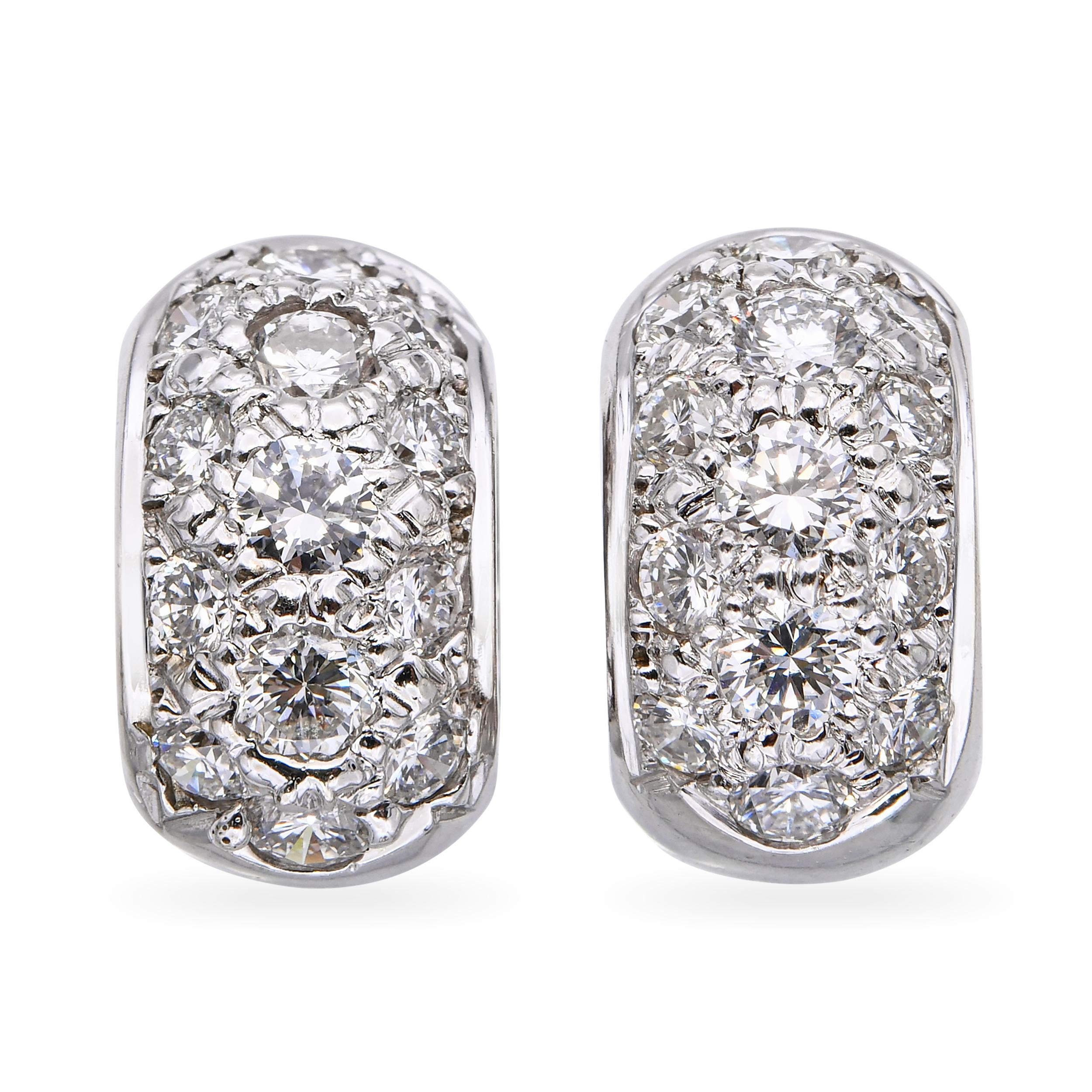 14k White Gold Diamond Hoop Earrings