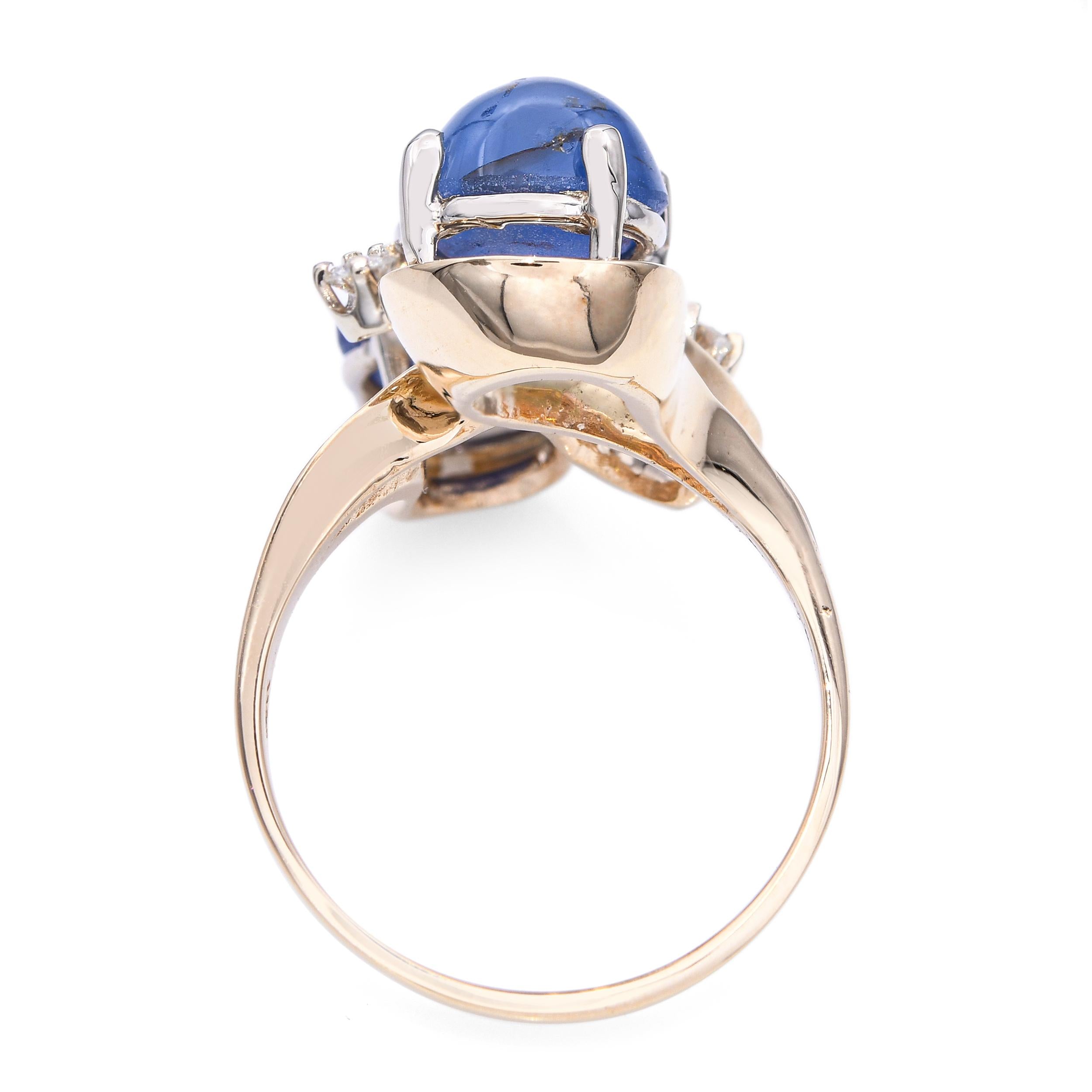 Vintage 14k Yellow Gold 8.2tcw Star Sapphire and Diamond Bypass Ring
