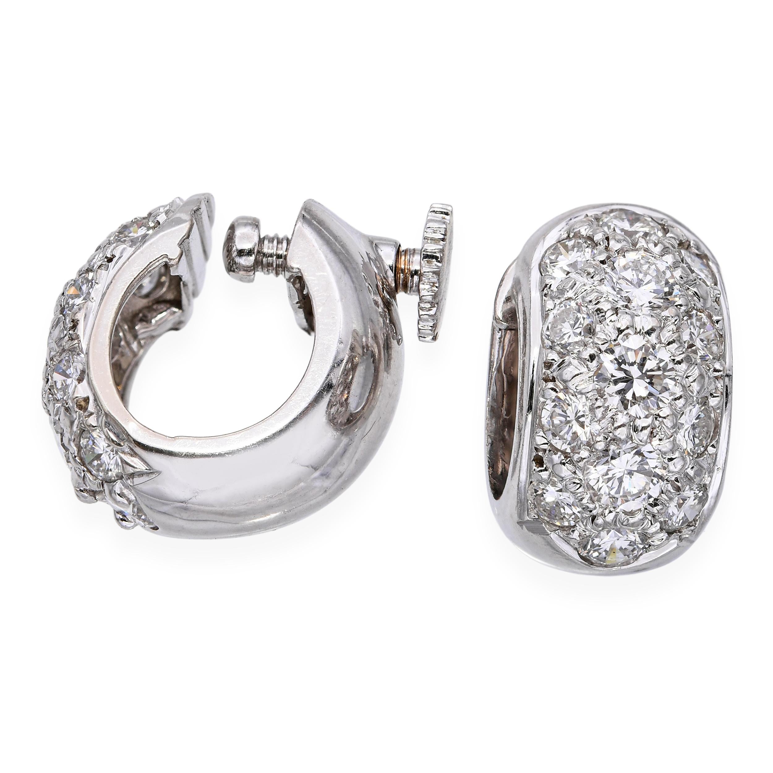 14k White Gold Diamond Hoop Earrings