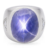 Vintage 14k White Gold GIA 31.95ct Star Sapphire and Diamond Men's Ring