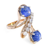 Vintage 14k Yellow Gold 8.2tcw Star Sapphire and Diamond Bypass Ring